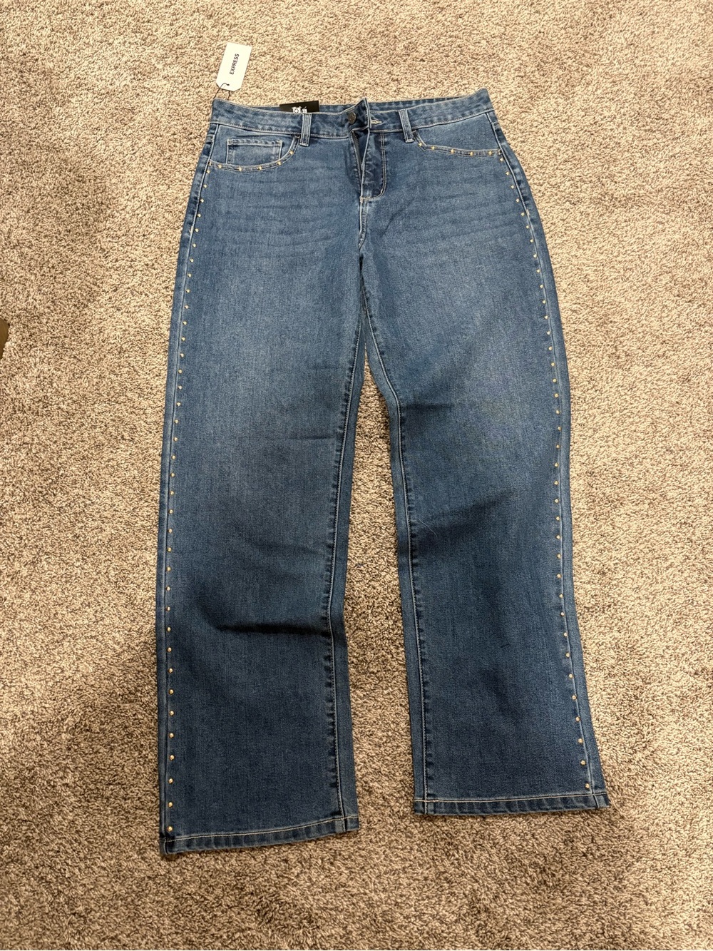 Express Women's Stud-Trim Straight Leg Jeans in Blue